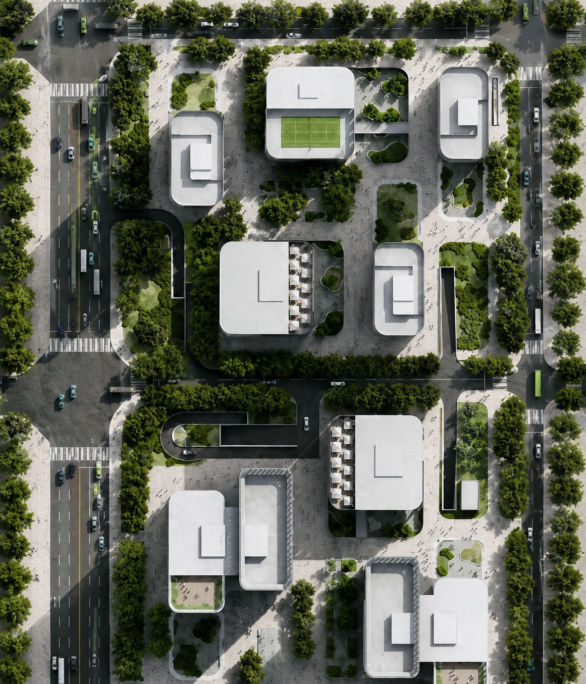 Aerial view of a contemporary residential development