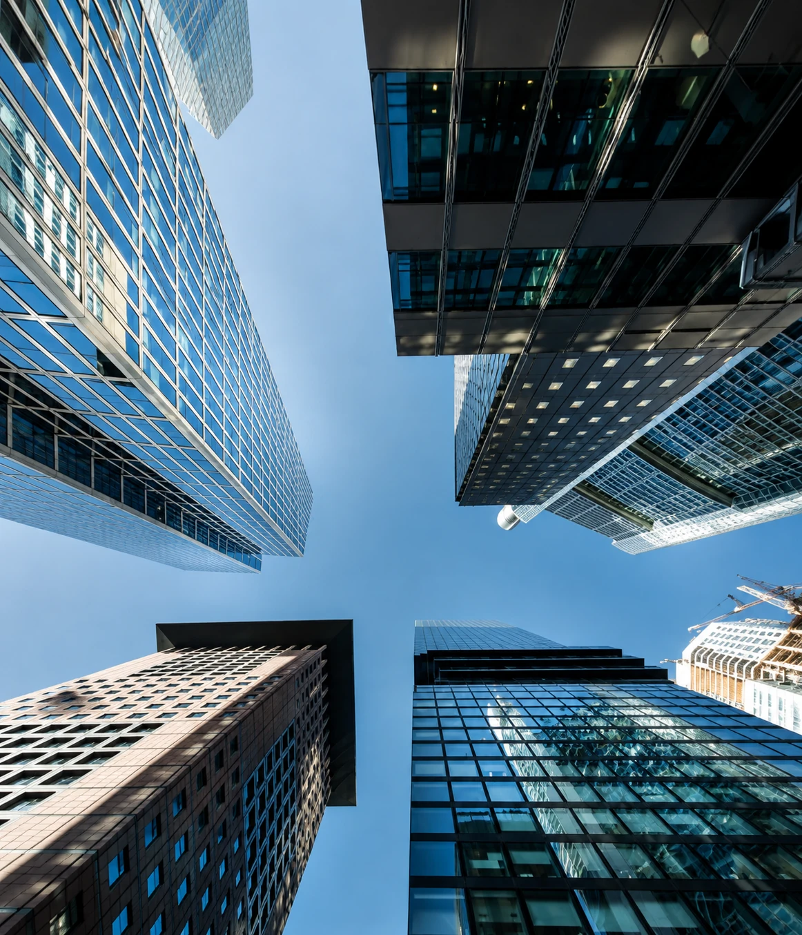 Modern office towers viewed from below