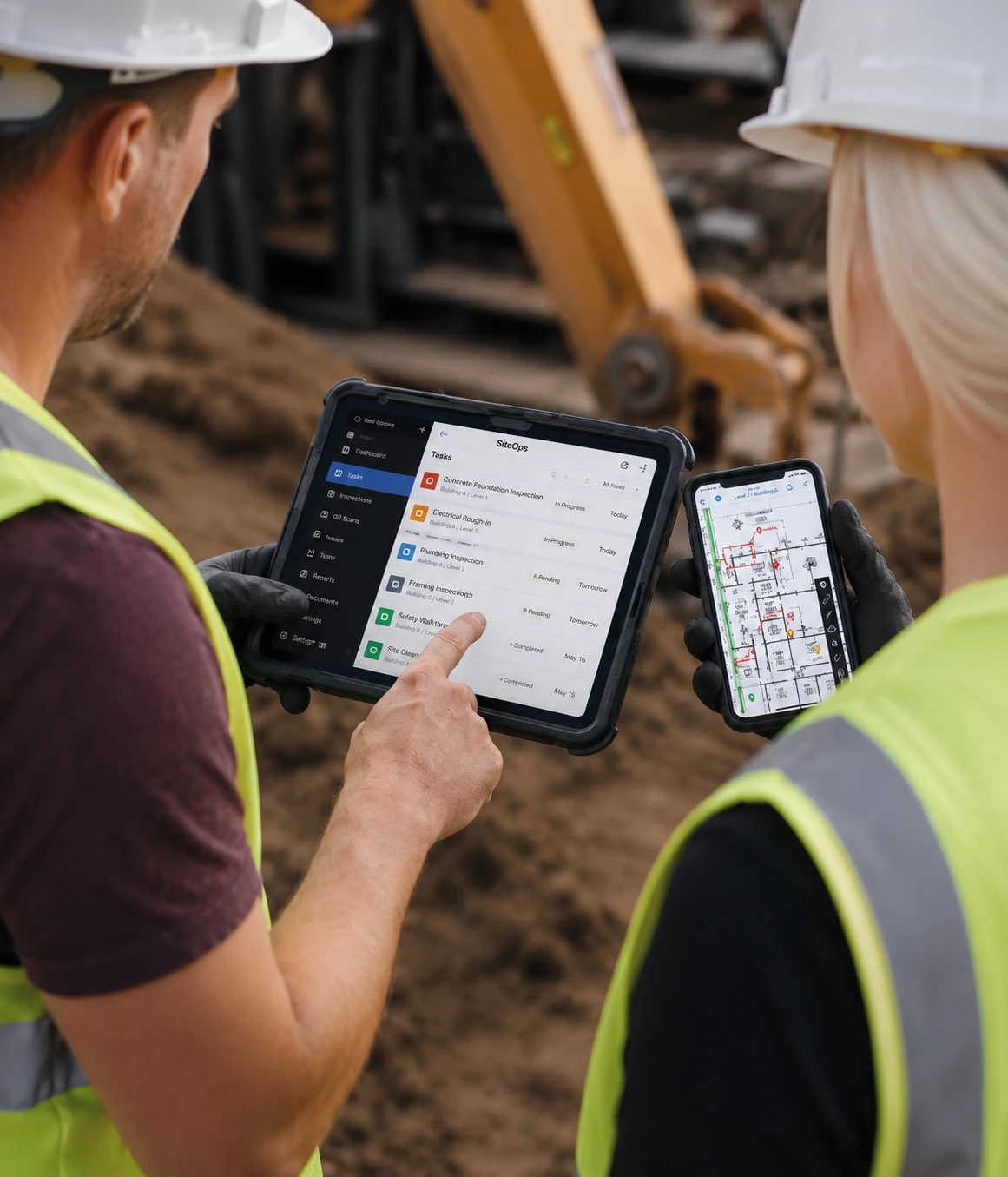 Smart field operations platforms used on a construction site
